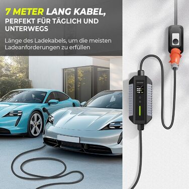 Зарядний кабель типу 2 11 кВт з вилкою CEE, 7M 6-16A 3-фазний з регульованою потужністю зарядки, мобільний настінний блок / зарядн