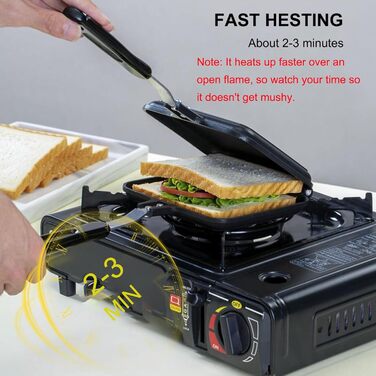 Двостороння сковорода, антипригарна залізниця для сендвічів з візерунком Mini портативна з термостійкою ручкою, сковорода для млинців з алюмінієвого сплаву Panini Maker для сніданку, кемпінг чорний