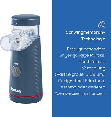 Інгалятор Beurer IH 49, портативний інгаляційний пристрій для дітей та дорослих, для лікування застуди, астми та інших респіраторних захворювань, акумуляторна батарея, особливо тихий