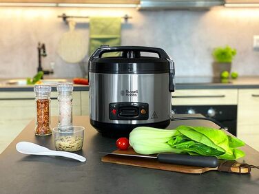 Рисоварка Russell Hobbs Переможець тесту 1,2 л включно Вставка для пароварки з відкидною кришкою Aroma (функція підтримки тепла, каструля з антипригарним покриттям, рисова ложка та мірна чашка, нержавіюча сталь) 27080-56 Рисоварка з пароваркою Одинарна