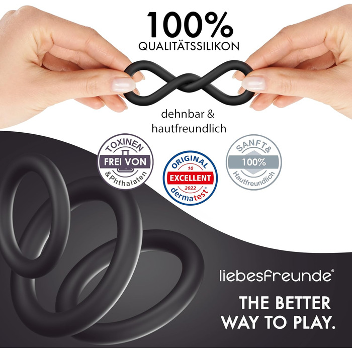Набір кілець для пеніса Liebesfreunde Deluxe - 6 еластичних кілець для міцної ерекції, кільця для пеніса та яєчок для чоловіків - ідеальна посадка, секс-іграшка для пар, чорний