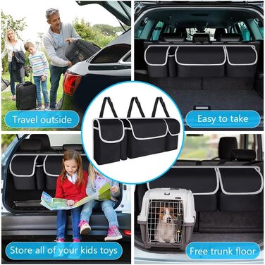 Універсальна сумка для автомобіля URAQT з 4 кишенями, водонепроникна, для заднього сидіння та багажника, з 3 регульованими ременями