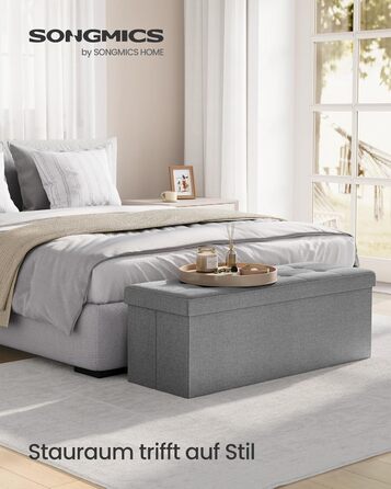 Пуф для зберігання SONGMICS, Складана лавка, Пуф для ніг 38 x 110 x 38 см, Коробка для зберігання, Вантажопідйомність до 300 кг, для вітальні, спальні, коридору, Попелясто-сірий LSF77G 110B см Попелясто-сірий
