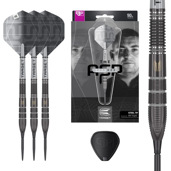 Набір дротиків Target Darts Nathan Aspinall x Echo зі швейцарським наконечником з вольфрамової сталі 90 дротики ASP Player Edition, дротики Pro Grip та дерги Pro Ultra No.2, в комплекті інструмент SP Tool, професійні набори дротиків 23 г