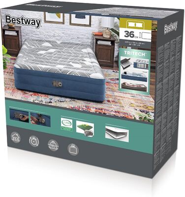 Модний флок Bestway TriTech Надувне ліжко з вбудованим електричним насосом Double XL/Lo 203 x 152 x 36 см