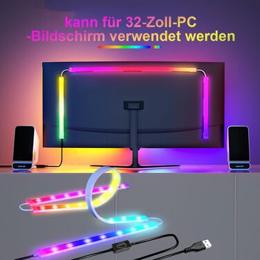 Неонова світлодіодна стрічка RGBIC Світлодіодна стрічка 111 см Неонова стрічка, підсвічування ПК, світлодіодне освітлення USB з керуванням програмою, (для 32-дюймового монітора ПК, 2 упаковки)