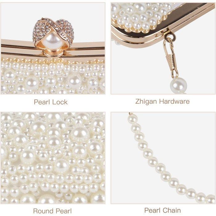 Жіноча перлова клатч-сумка для вечірок, весілля. Вечірня сумочка з кристалами та перловим ланцюжком, бежевий колір.