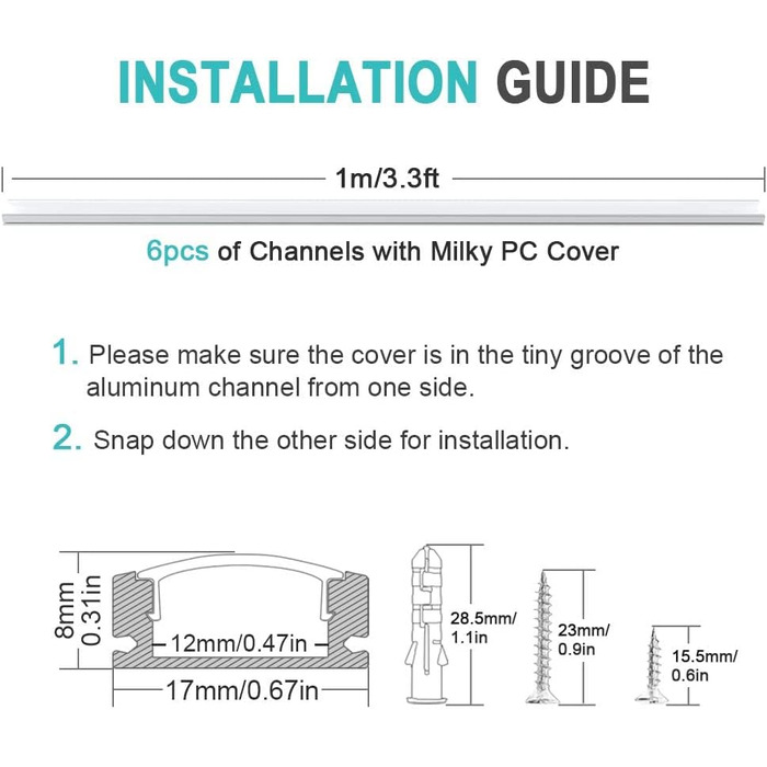 Світлодіодний алюмінієвий профіль Chesbung для світлодіодних стрічок/смуг/смуги/смуги, 6 x 1 м алюмінієвого профілю Led V Form Alu Profile Led, канал світлодіодної стрічки з молочно-білою кришкою, світлодіодний дифузор із кутовими роз'ємами 45 градусів (6