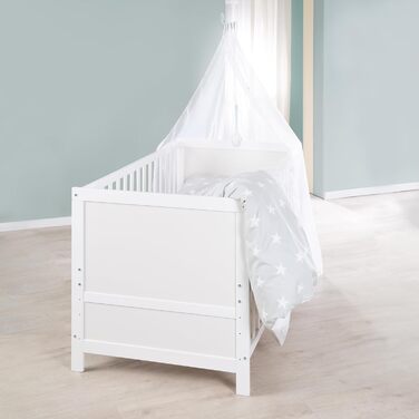 Дитяче ліжко roba Combi 70 x 140 - Ліжечко з 3 регулюваннями висоти - 3 знімні перекладини - Трансформоване дитяче ліжко в юніорське ліжко - Біле дерево