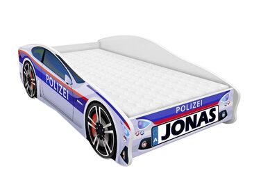 Дитяче ліжко-автомобіль ACMA, дизайн Police, із захистом від падіння, рейковою основою та матрацом (Police 3, 160x80 см ім&39я) 160x80 см ім&39я Police 3