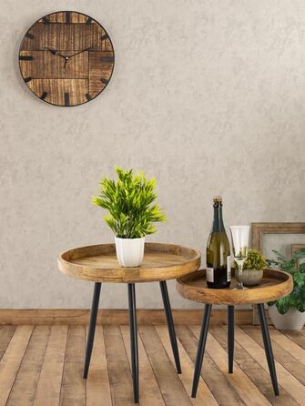 Круглий дерев&39яний журнальний столик, журнальний столик, стіл для вітальні, металеві ніжки, стільниця з масиву дерева, розмір діаметр 40 см - висота 40 см