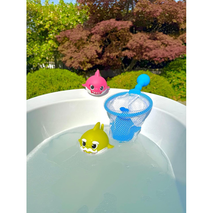 Набір для ванни Baby Shark, 3 шт. (акула, сітка для купання), блакитний, рожевий, жовтий, білий