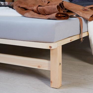 Ліжко з дерев&39яних піддонів Homestyle4u 140x200 з рейковою основою, каркас ліжка з натурального дерева, каркас ліжка, масив сосни, необроблений, 140 x 200 см, натуральний колір