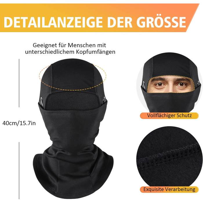 Зимова балаклава, 2 шт., для чоловіків та жінок, вітрозахисна термомаска для обличчя/лижної маски для спорту на свіжому повітрі, велоспорту, катання на лижах, мотоцикла, велосипедів, один розмір, чорнийчорний