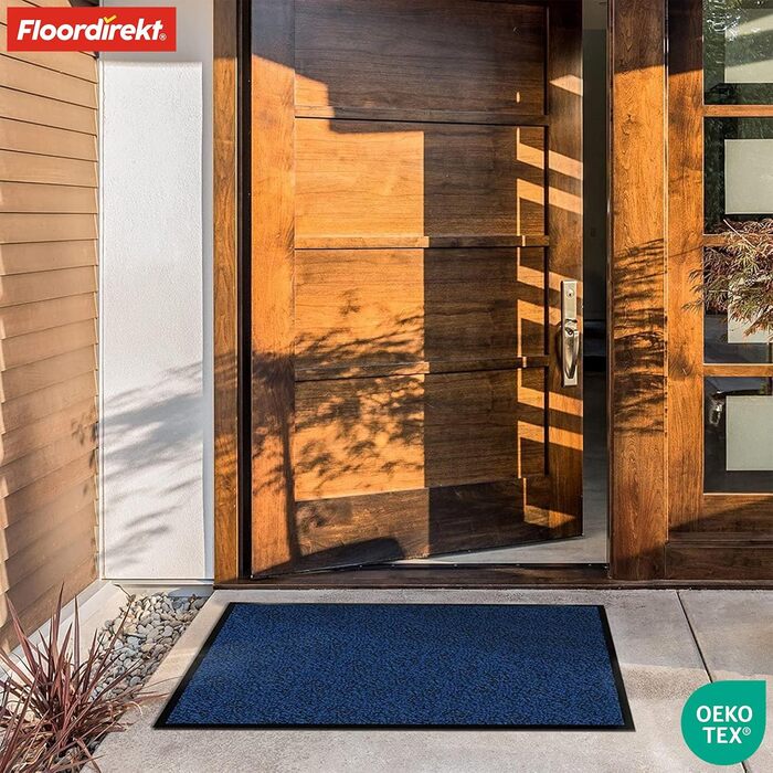 Килимок Floordirekt Rhine для вловлювання бруду - миючий та високоефективний килимок для дверей - килимок для чистого ходу з нековзною підкладкою - вхідний килимок (синій (плямистий), 90 см x 150 см)