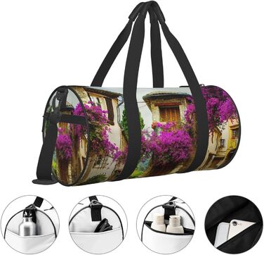 Спортивна сумка, дорожня сумка, з принтом прованського старого міста, сумка на нічліг, чорна, універсальний розмір, сумка для подорожей