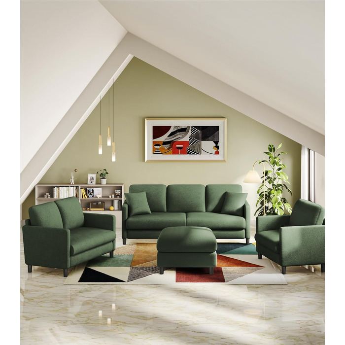 Місний диван 211 см, Зручні 3-місні дивани, Диван-канапа з флісу Тедді, Дивани для вітальні, що збираються без інструментів, 3-місний диван з масиву дерева, Невеликий диван з 2 подушками в комплекті, Зелений 211 см, 3-