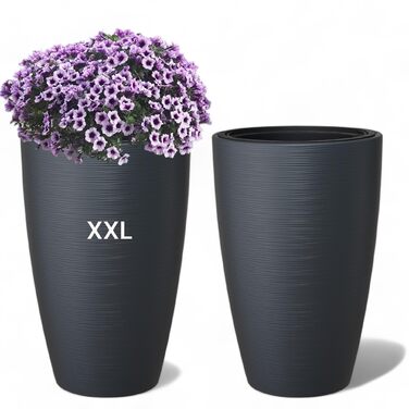 Квітковий горщик MELTOM зі знімною вставкою, круглий, горизонтальні смуги (антрацитовий, XXL-58 см) XXL-58 см антрацитовий