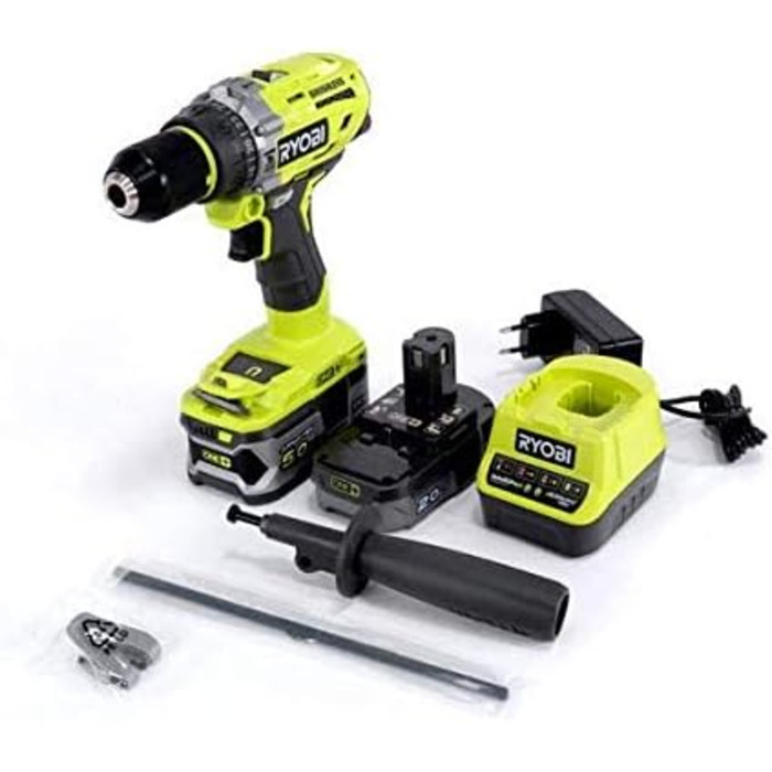 Акумуляторний ударний дриль-шуруповерт Ryobi (18 В, функція ударного свердління, 2 акумуляторні батареї 2,0 і 5,0 Ач, швидкозатиск