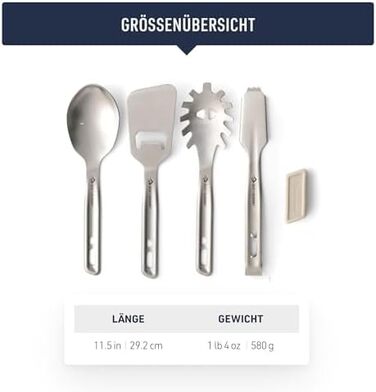 Набір столових приборів Detour з нержавіючої сталі - 1 особа, 3 предмети - ніж для кемпінгу виделка ложка та магнітний силіконовий тримач - без BPA - високоякісні столові прибори для кемпінгу з нержавіючої сталі - 135 г