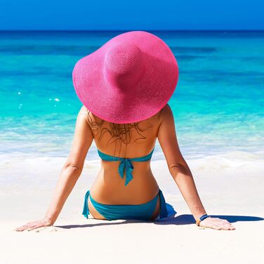 Жіночий солом&39яний капелюх із широкими полями, складний захисний пляжний капелюх, елегантний літній капелюх, сонцезахисні капелюхи UPF 50, один розмір, , великий бантик, солом&39яний капелюх темно-рожевий
