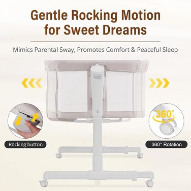 Дитяче ліжечко-колиска - Дитяче ліжко-колиска з колесами, пружинна колиска для немовлят - Комплект ліжечка для подорожей - Розсувне дитяче ліжко - Безпечне спальне місце для малюків, бежевий