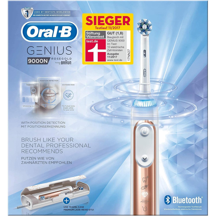 Електрична зубна щітка Oral-B Genius 9000N Rose Gold з живленням від Brown без наконечника Рожеве золото