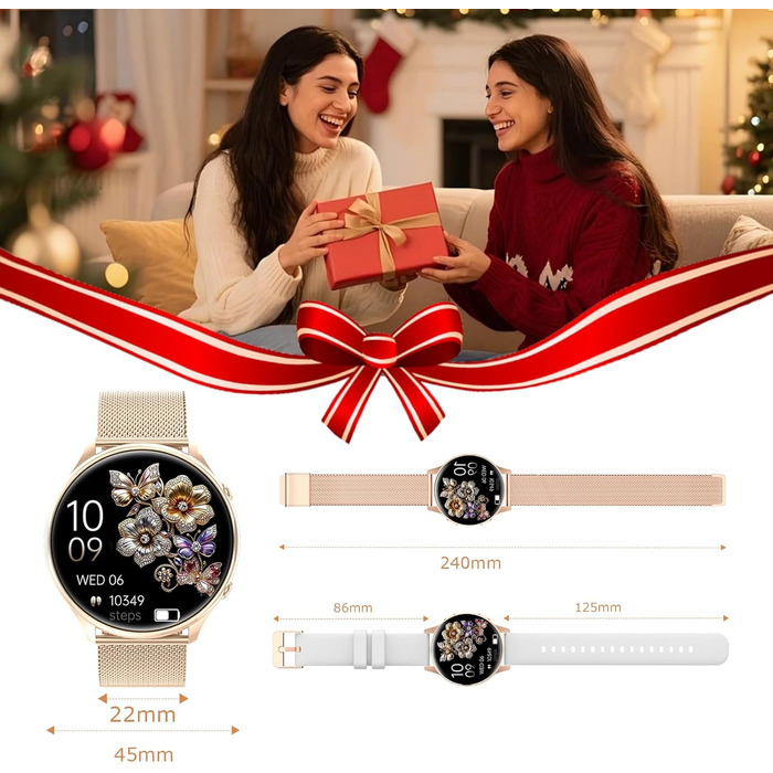 Жіночий круглий смарт-годинник із функцією телефону, фітнес-трекер із сенсорним екраном 1,39 дюйма, пульсометром, монітором SpO2, монітором сну, монітором менструального циклу, понад 120 спортивних режимів, крокоміром для iOS та Android (рожево-золотистий