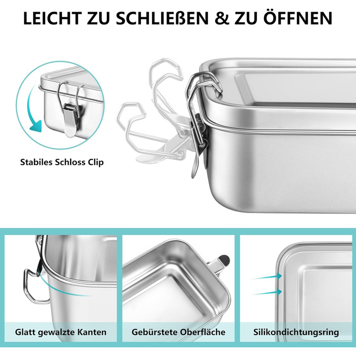 Ланчбокс Onader з роздільниками, нержавіюча сталь, бенто-бокс для дітей та дорослих, контейнер для перекусу знімною перегородкою для пікніка, школи та подорожей, герметичний та придатний для миття в посудомийній машині - 850 мл