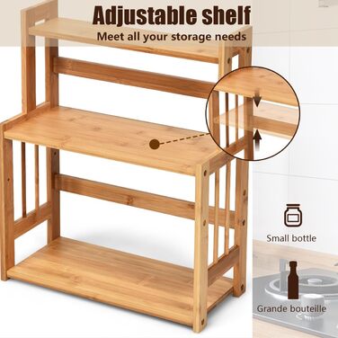 Рівнева бамбукова підставка для спецій, тримач для спецій з регульованими полицями, кухонна підставка для спецій, кутова полиця для кухні та їдальні, 3-