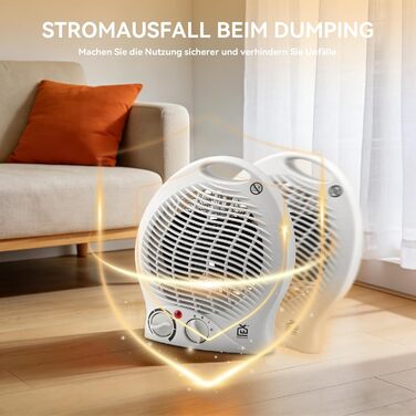 Портативний електричний обігрівач потужністю 2000 Вт з 3 режимами (холодне повітря/1000 Вт/2000 Вт) для приміщень площею до 15 м, захист від перекидання, захист від перегріву, тихий та енергозберігаючий з мідним двигуном для спалень та офісів
