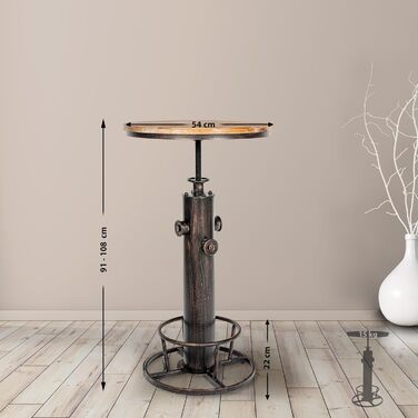 Барний стіл CLP Ruhr Standing Table I з регульованою висотою та підставкою для ніг I Металевий каркас та стільниця з соснової деревини, колір бронза