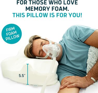 Подушка Lunderg CPAP для сну на боці вкл. 2 наволочки регульована подушка з піни з ефектом памяті для сну на боці, спині та животі, зменшує витік повітря та тиск маски