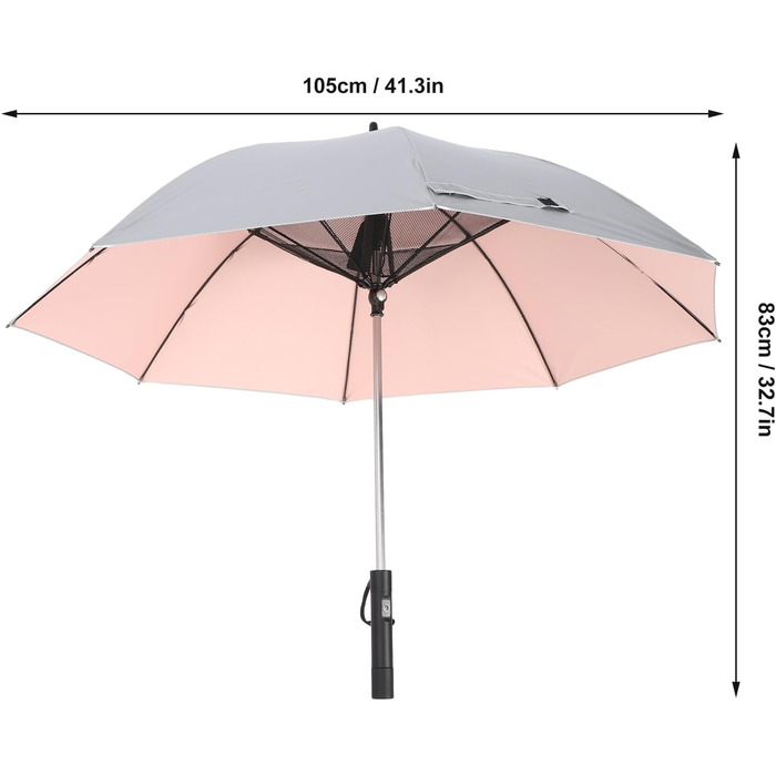Портативна парасолька SUNGOOYUE з вентилятором охолодження, акумуляторна USB-парасолька UPF50 із захистом від сонця з вентилятором зовнішнього охолодження Рожеве внутрішнє оздоблення