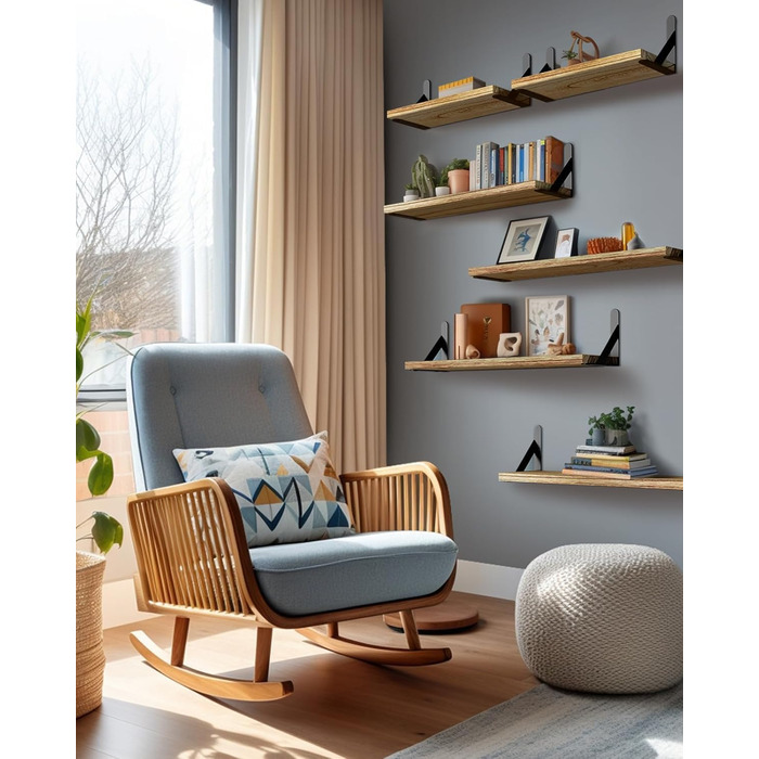 Комплект настінних полиць Pipishell із 6 предметів, дерево та метал, полиці для зберігання, максимальне навантаження 18 кг, для вітальні, спальні, офісу, ванної кімнати або кухні, коричневий