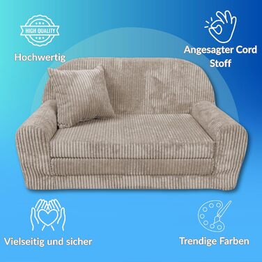 Дитячий диван FORTISLINE (круглий) з плюшу - Міні-ігровий диван з розкладкою - Дитячий диван з функцією сну 78x45x40 см - М&39який диван Oeko-TEX, включаючи подушку, коричневий