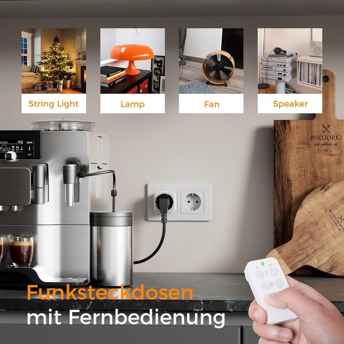 Бездротові розетки TESSAN з комплектом дистанційного керування, 3 розетки з 1 ручним передавачем, діапазон 30,5M, вилки з дистанційним керуванням для інтер&39єру, побутової техніки та світильників, 2300W, білі