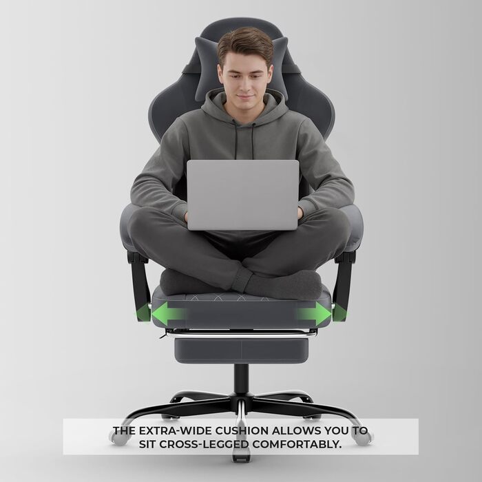 Геймерське крісло початкового рівня, ергономічне комп&39ютерне крісло з регульованою висотою та спинкою, просте ігрове крісло для дітей, підлітків та дорослих для кімнат та офісів, сірого кольору.