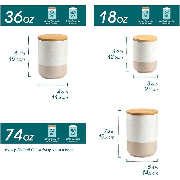 Банки для зберігання vancasso керамічні з герметичними кришками, контейнери для зберігання 2200 мл / 1120 мл / 550 мл, міцні кухон