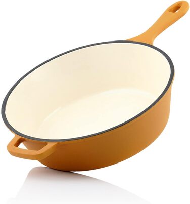 Чавунна каструля Mahlzeit 4,4 л помаранчева, кругла емальована чавунна сковорода з кришкою чавунна каструля, підходить для індукці