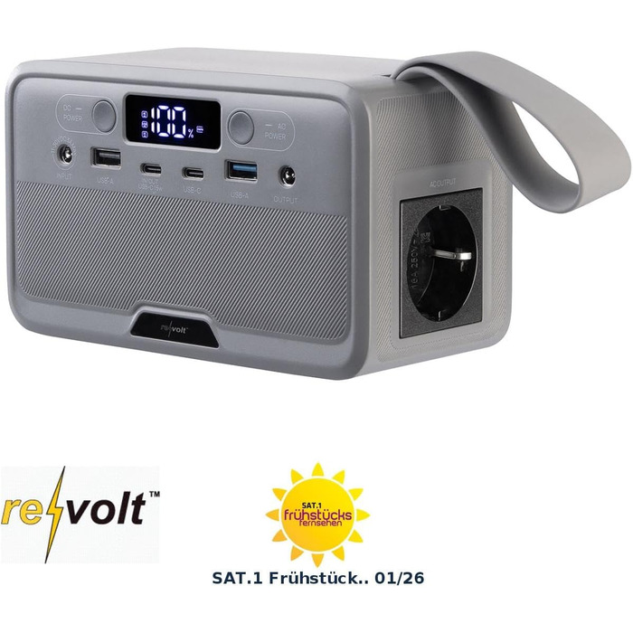 Кемпінгова електростанція Revolt Powerstation Електрична станція та сонячний генератор потужністю 89,6 Втгод, 230 вольт, 100 Вт (літій-літій-полімерний акумулятор, з виходом 12 вольт, ноутбук)