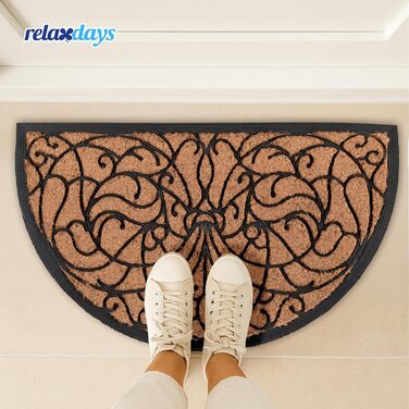 Килимок для дверей Relaxdays, кокос та гума, напівкруглий, декоративний, 100 x 60 см, для використання всередині та зовні приміщень, нековзний килимок для уловлювання бруду, натуральний