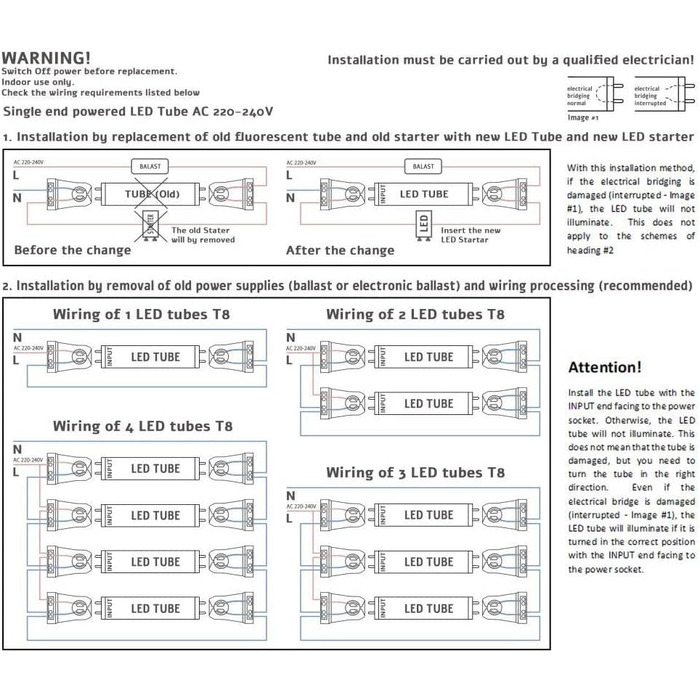 Світлодіодні трубки 150 см, холодний білий (6500 K), 3000 люмен, T8, G13-24W (замінює 58W), включно зі стартером, люмінесцентними лампами LED-TUBE, неоновими трубками, трубковою лампою, упаковка 10 шт.