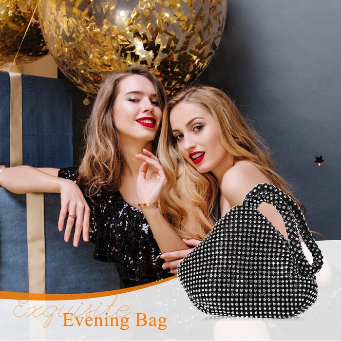 Елегантна вечірня сумочка-клатч зі стразами для жінок. Маленька сумка на ланцюжку/ручку, ідеальна для вечірок, банкетів, випускних та особливих подій. Чорний колір.
