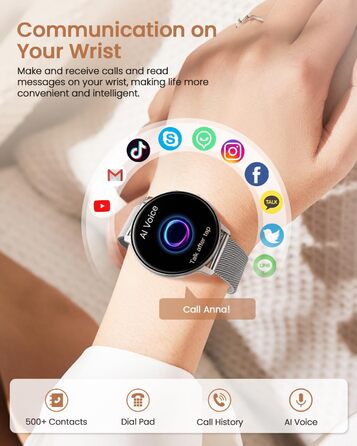 Жіночий круглий смарт-годинник, фітнес-годинник з функцією телефону, 24-годинний монітор серцевого ритму, відстеження SpO2, відстеження менструального циклу, понад 120 спортивних режимів, відстеження сну, водонепроникність IP68, крокомір, сумісний з iOS/A