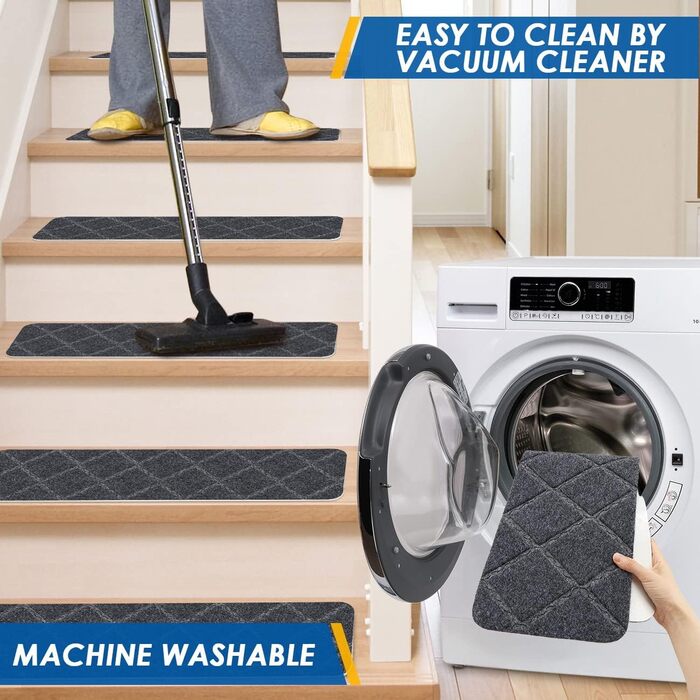 Килимок для сходів RIOLAND, нековзний, для використання в приміщенні, дерев&39яний, 20,3 x 76,2 см, діамантово-сірий