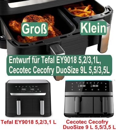 Аксесуари для подвійної фритюрниці Smlntbu двох розмірів для Philips 3000 Series 9L 6L/3L, Tefal EY9018 5.2/3.1L, Cecotec Cecofry DuoSize 9L 5.5/3.5L, 6 шт. Подвійні аксесуари з силіконовою формою для фритюрниці