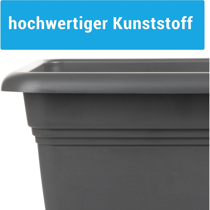 Набір з 4 рослинних горщиків XXL, 48 см, антрацит, великі пластикові квіткові горщики, вуличні горщики, стійкі до ультрафіолету, морозостійкі, зроблені в Німеччині, з дренажним блюдцем.