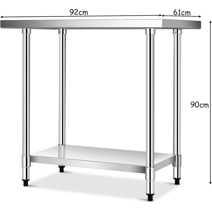 Кухонний стіл COSTWAY з нержавіючої сталі з регульованою по висоті полицею, робочий стіл, стіл для кейтерингу, стіл для приготування їжі з нержавіючої сталі з проміжною полицею (92x690 см)