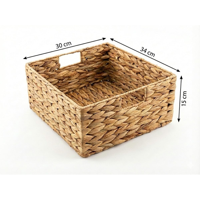 Екологічний кошик для зберігання з водяного гіацинта ручного плетіння, підходить для полиць Kallax (піввідсіку) 30 x 34 x 15 см натуральний